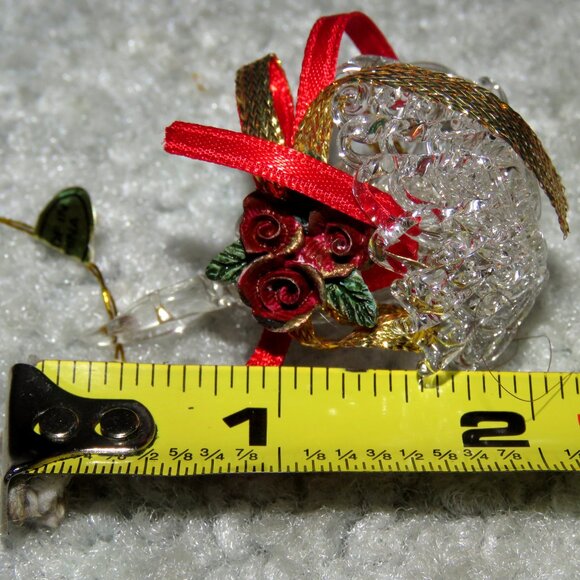 Vintage Clear Glass Holiday Christmas Candle Ornament w/Handle Red Roses Ribbon - Picture 11 of 16